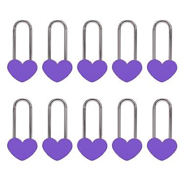 Imagem de VeYocilk 10 peças de cadeado de coração com cadeado de coração com cadeado de coração de 8,88 cm e 50 mm, roxo para amantes de casamento, dia dos namorados, aniversário, viagem (sem chave)