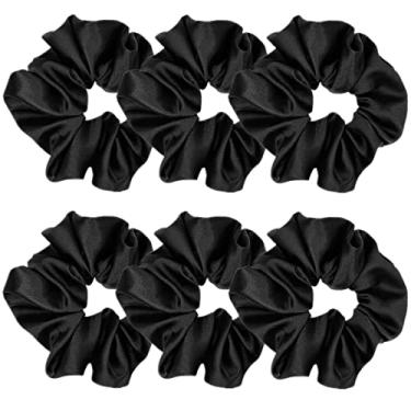 Imagem de 6 peças elásticos de seda, laços de cabelo macios, faixas de cabelo modernas, cordas de laço, suportes elásticos para rabo de cavalo, acessórios de cabelo para mulheres e meninas (11 cm, preto)