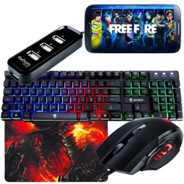 Imagem de Kit Mobilador Com Teclado RGB Sensação Mecânica + Mouse Gamer Led 7 Co