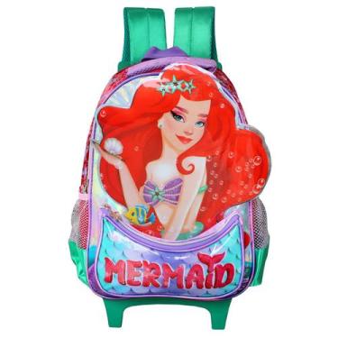 Imagem de Mochila De Rodas Escolar Mermaid Infantil Feminina Denlex, Vinho, Moch