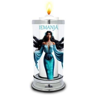 Imagem de Protetor de Velas 7 dias Iemanjá Sereia Vidro Castiçal - Balaio de San