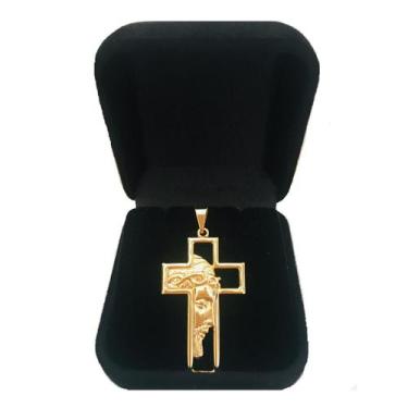 Imagem de Pingente Cruz Crucifixo Jesus Dourada Semijoia Folheada a Ouro 18k - D