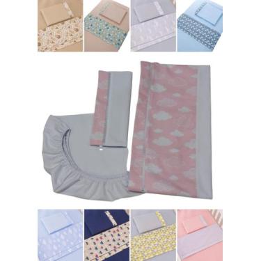 Imagem de kit 3 peças lençol para chiqueirinho menina e menino  100cm x 70cm  10