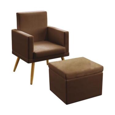 Imagem de Poltrona Vega Com Rodapé Com Puff Quasar Couro Marrom Aradecor