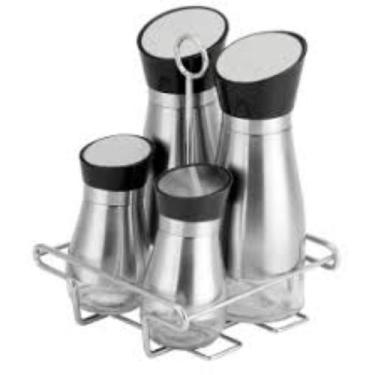 Imagem de Galheteiro porta tempero de mesa inox vidro tampa giratória - Uny Home