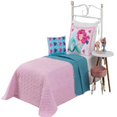 Imagem de Cobre Leito Solteiro Dupla Face Colcha Jogo de Quarto Cama Box Menina 