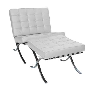 Imagem de Poltrona com Banqueta Barcelona Base Inox Couro Natural Legitimo - Dec