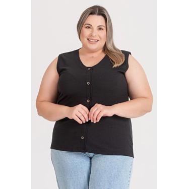 Imagem de Regata Feminina Plus Size Ribana Marrocos Detalhe Botão - Serena, Pret