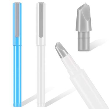 Imagem de 2 peças DIY pintura diamante cortador de papel pergaminho precisão artesanato lâmina cerâmica faca caneta para cortar arte de papel com lâmina substituível (azul, branco)