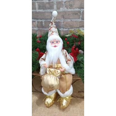 Imagem de Papai Noel Musical Sentado Linho Marrom Decoração Natal 40cm - Zona Li