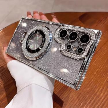 Imagem de Glitter Gradient Rhinestone Magnetic Mirror Bracket Case para Samsung S24 S23 Ultra S22 Plus A54 A34 A24 A55 A35 A25 A15 A05 Girl, Prata, para A05 4G