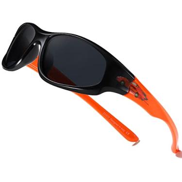 Imagem de Óculos de sol polarizados estilo esportivo infantil Duco Armação flexível de borracha para meninos e meninas K006, Black Frame Orange Temple, Middle