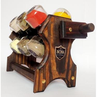 Imagem de Porta temperos e Condimentos manivela e 12 potes Rústico - BOSS - Arte