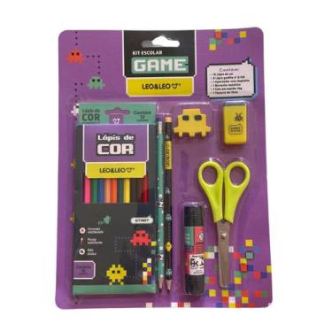 Imagem de Kit Lápis de Cor 12 Cores Game c/ 7 Itens Leo&Leo, Kit Material Escola
