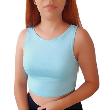 Imagem de Cropped regata básica lisa top sem bojo fitness - RAYS MODA, Azul clar