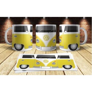 Imagem de Caneca Porcelana Marcas Carros Kombi Perua Van Amarela - Alabama Stamp