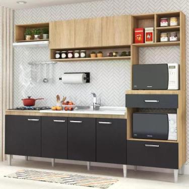 Imagem de Cozinha Compacta Inova III com 8 Portas - Carvalho/Grafite - Fellicci,