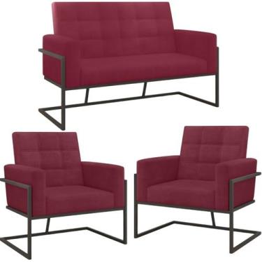 Imagem de Kit 2 Poltronas Namoradeira Base de ferro para Manicure Sala de Estar 