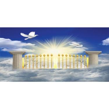Imagem de DORCEV 6 x 3 m, cenário de fundo celeste, portão do paraíso, fotografia para crianças, chá de bebê, faixa de batismo, escadas para o céu, céu azul, nuvens brancas, pássaro da paz, igreja, eventos,