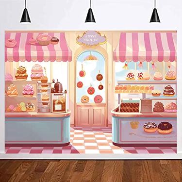 Imagem de MAQTT Sweet Shoppe Pano de fundo para meninas decoração de festa de aniversário rosa doce loja fotografia fundo para chá de bebê bonito bolo creme cabine de fotos estúdio bolo decoração de mesa de bolo 7x5ft