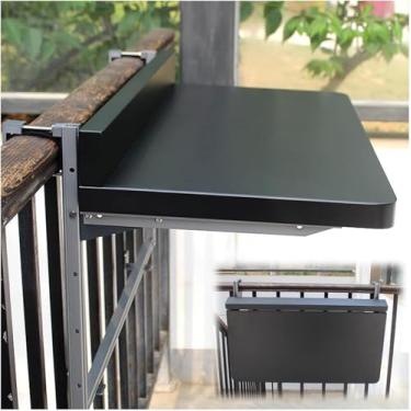 Imagem de Mesa de alumínio montada na parede, mesa de varanda ao ar livre, mesa suspensa multifuncional de alumínio, mesa de deck ajustável para pátio, jardim e varanda, preta, 100 x 39 cm