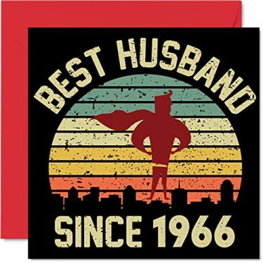 Imagem de Cartão de aniversário de 56 anos para marido da esposa - Melhor marido desde 1966 - I Love You Gifts, Feliz 56º aniversário de casamento cartões para parceiros, 145 mm x 145 mm para 50 sextos aniversários de aniversário de aniversário de aniversário