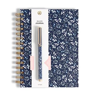 Imagem de U Brands Conjunto de diário e caneta espiral floral azul-marinho e floral, ferragens douradas, 2 peças