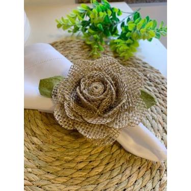 Imagem de Porta Guardanapo grande rosa de juta com fios dourados 6 unidades