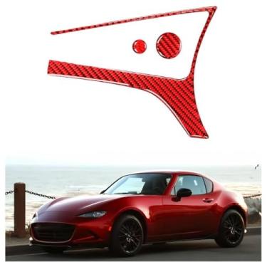Imagem de IKUESM Compatível com Mazda MX-5 ND Miata 2016-2022 MX5 Quadro do painel do freio de mão do carro Central Media Button Cover Capa de fibra de carbono Adesivo interno(S(RED))