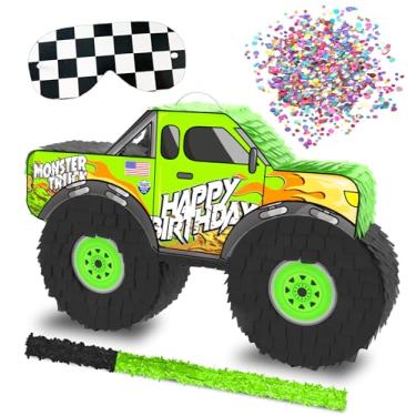Imagem de Jergrim Monster Truck Piñata, Conjunto De 4 Peças, Perfeito Para Festas De Aniversário De Crianças, Suprimentos Para Festas De Carros De Corrida Cabem Em Doces De Piñata E Lembrancinhas (16”X10”) Durá