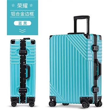 Imagem de Mala de viagem 20/24/26/73.7 cm RetroABS + PC alumínio com rodinhas Trolley Bagagem Mala de viagem Mala universal com rodas, Azul, 24"