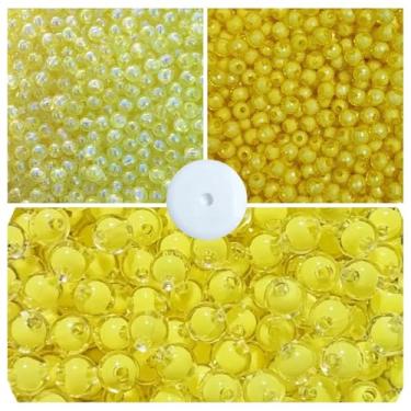 Imagem de Kit 300 Miçangas Trio Pérolas 6mm E 8mm + Fio Silicone Missanga Pulseira Colar Artesanato (Amarelo)