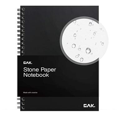 Imagem de GAK. Caderno de papel de pedra | Caderno espiral sem linhas folha impermeável diário estético para anotações | Cadernos para trabalho e material escolar estético | Tamanho grande, preto (18,2 x 25,7 cm, 50 folhas)