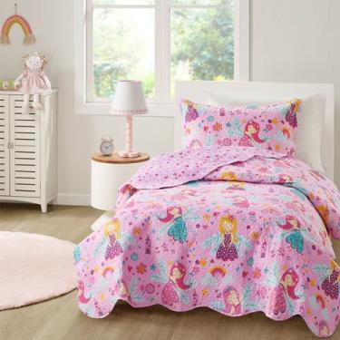 Imagem de Cobre Leito Colcha Solteiro Mix Dupla Face Matelado Percal 150 Fios 2,