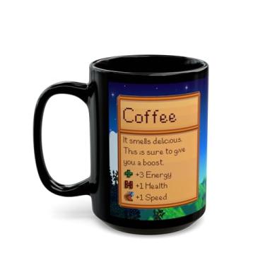 Imagem de Creator's Cove Caneca de café preta Stardew Valley Game Bebida, presente para amantes de videogame, fazenda, aventura, copo de jogos para amigos da família