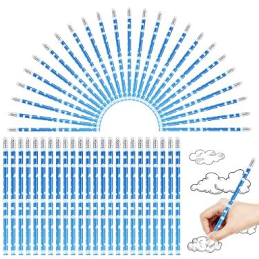 Imagem de Teling 48 peças de lápis de desenho animado de animação de aniversário para crianças lápis com borrachas materiais escolares de anime para presentes de estudantes em sala de aula (céu azul nuvem