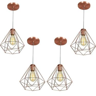 Imagem de Pendente De Teto Lustre Modelo Diamante Aramado Gold Rose Kit C/4