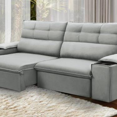 Imagem de Sofá Retrátil e Reclinável Vannes 2,25cm com Porta Copos e Objetos Prata