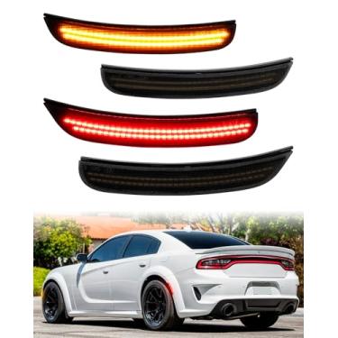 Imagem de Luz de LED marcador lateral para Dodge Charger 2015 2016 2017 2018 2019 2020 2021 2022 2023 lâmpada de corrida âmbar e vermelho dianteiro traseiro para-lama, pacote com 4