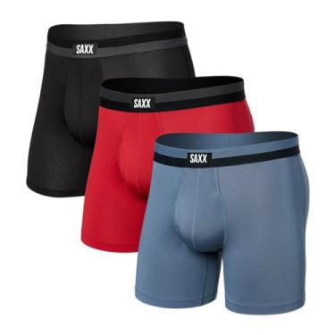 Imagem de SAXX Underwear Co. Cueca boxer masculina com bolsa esportiva de malha, pacote com 3, pôr do sol/pedra/preta, grande