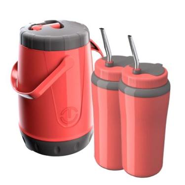 Imagem de Kit Tereré Unitermi Garrafa 2,5l + 2 Copos 650ml Bombas Inox Completo,