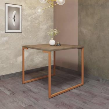 Imagem de Mesa de Jantar Office Stan Industrial 4 lugares Quadrada 90 cm Ferro Bronze Tampo 100% mdf Castanho - Ahazzo Móveis