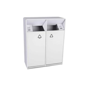 Imagem de Lixeira para Área Externa Lata de lixo externa de 38l/80l, lata de lixo de metal quadrado branco de cano duplo, lata de lixo comercial doméstica moderna (com cinzeiro) Lixeira para Área Externa(Médio)