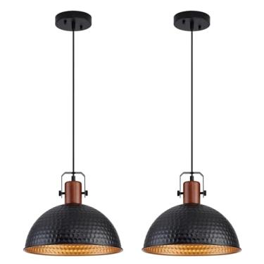 Imagem de ALAISLYC Luminárias Pendentes Pretas De 12 Polegadas, Foscas E Marteladas, Para Ilha De Cozinha, Estilo Industrial, Com Cúpula De Altura Ajustável, Luminárias Suspensas Para Celeiro E Sala De Jantar