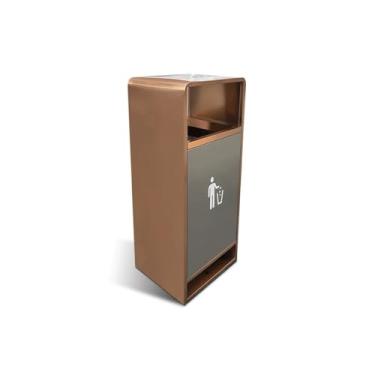 Imagem de Lixeira para Área Externa Cesto de lixo interno/externo Cesto de lixo grande quadrado de metal com abertura lateral, cesto de lixo comercial moderno com cinzeiro Lixeira para Área Externa
