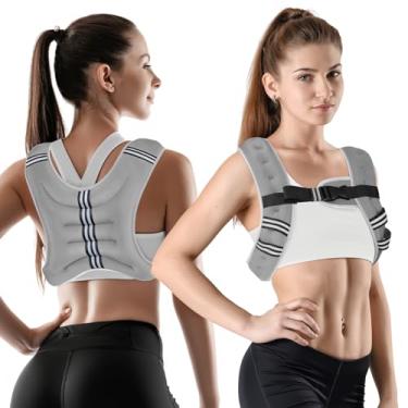 Imagem de WIN4ALL Colete pesado masculino e feminino, 2,7 kg/3,6 kg/5,4 kg/7,3 kg/9,1 kg, colete de peso feminino ajustável para caminhada, treinamento de força, corrida, fitness, musculação, 3,6 kg, cinza