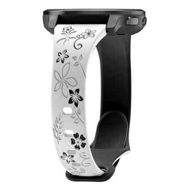 Imagem de Laband Pulseira de relógio com gravação floral de 20 mm compatível com Garmin Vivoactive 6/Vivoactive 5/3/3 Music/Forerunner 570 42 mm/165/55/245/645 Music, pulseira fofa em relevo de silicone macio e