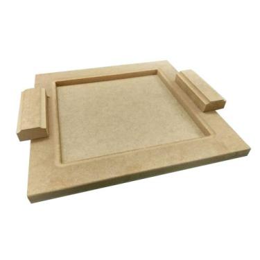 Imagem de Bandeja para 1 Azulejo com Alça de Madeira Crua MDF - Medida 21 x 21 x