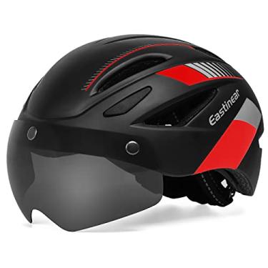 Imagem de EASTINEAR Capacete magnético para ciclismo adulto para capacete de bicicleta com luz traseira recarregável por USB para homens e mulheres Mountain & Road capacete óculos de sol escudo tamanho M/G (preto vermelho)