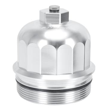 Imagem de PTNHZ Tampa de alumínio com plugue de drenagem, caixa de filtro de combustível compatível com GM Duramax 6.6L V8 L5P 17-23 Chevy Silverado GMC Sierra Silver